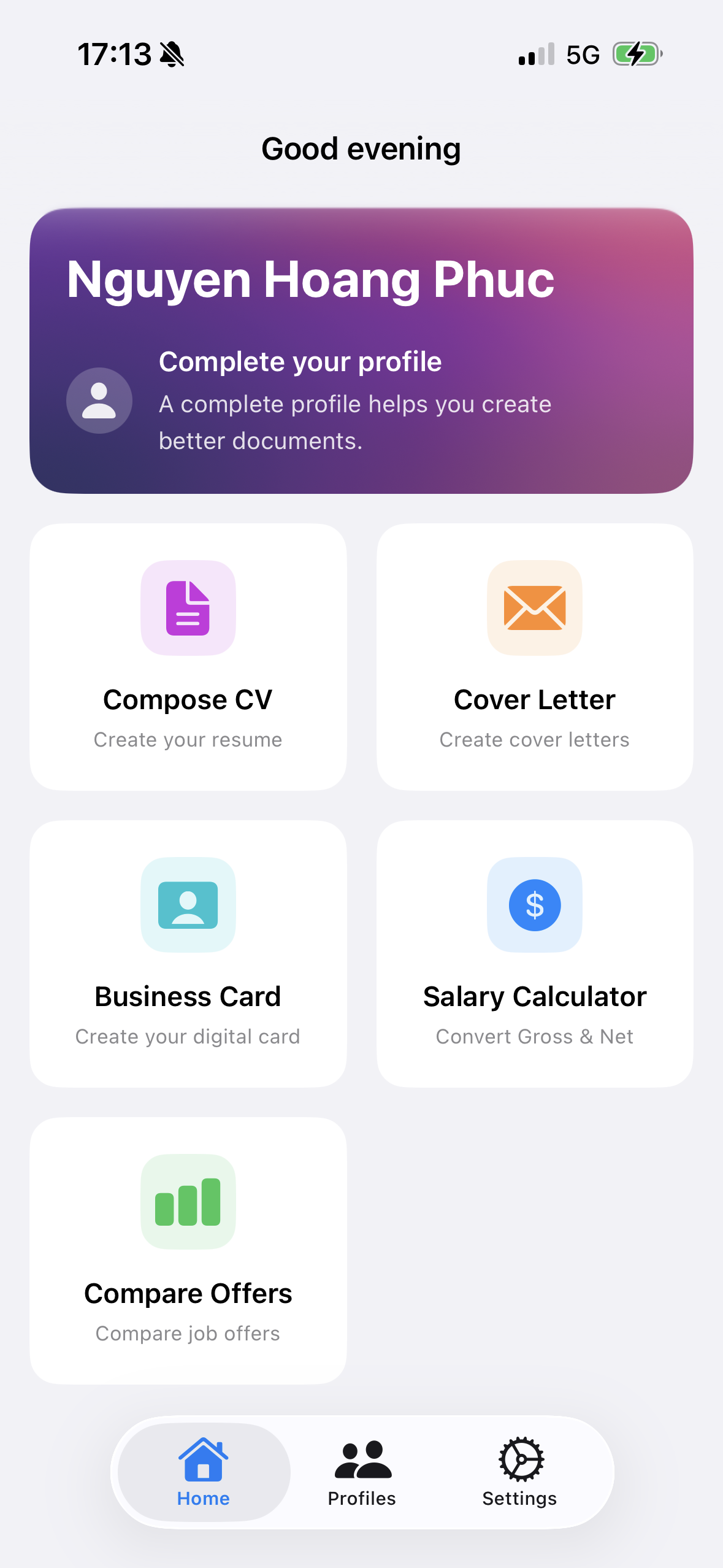 GrossUp App Home Screen
